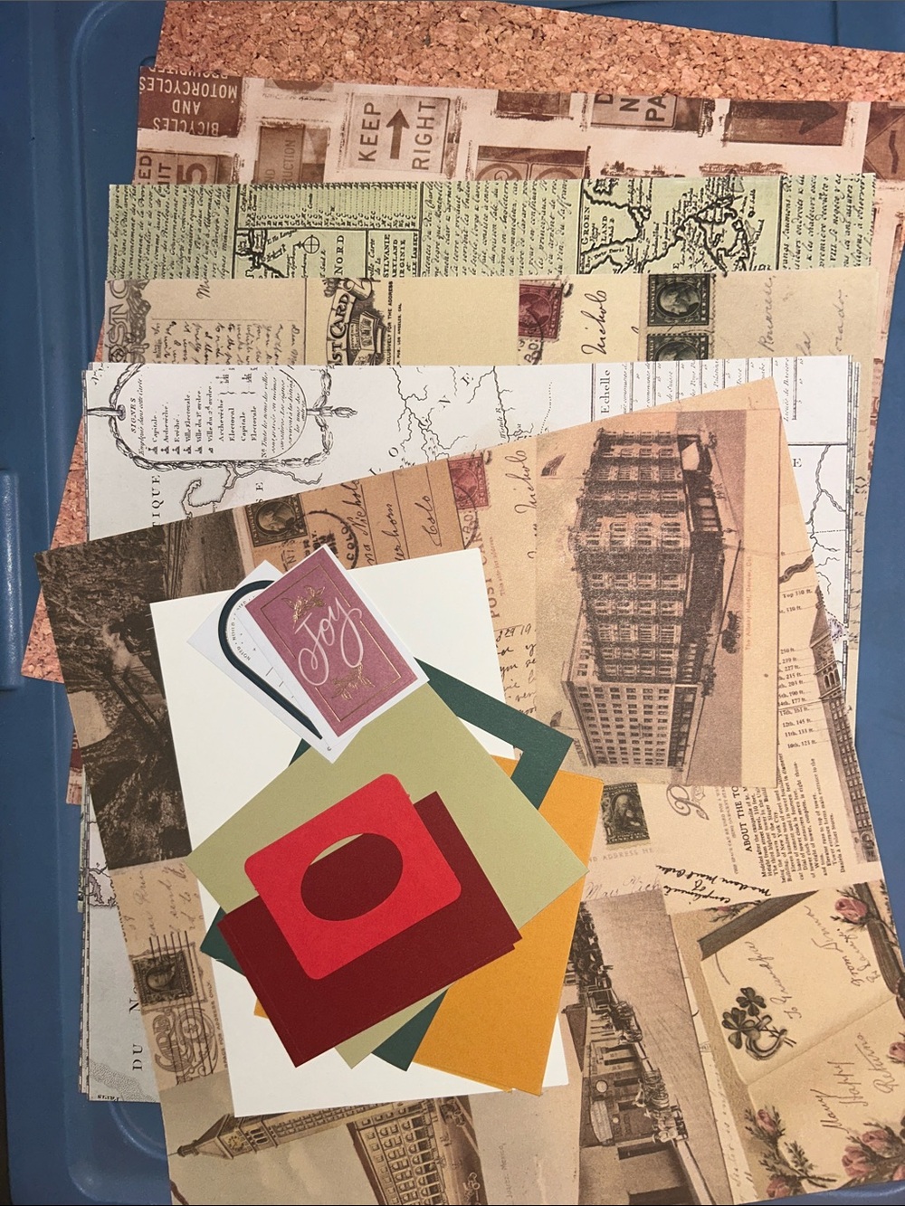 Vintage Travel Collage Scrapbook Paper Pack with Colorful Die-Cuts